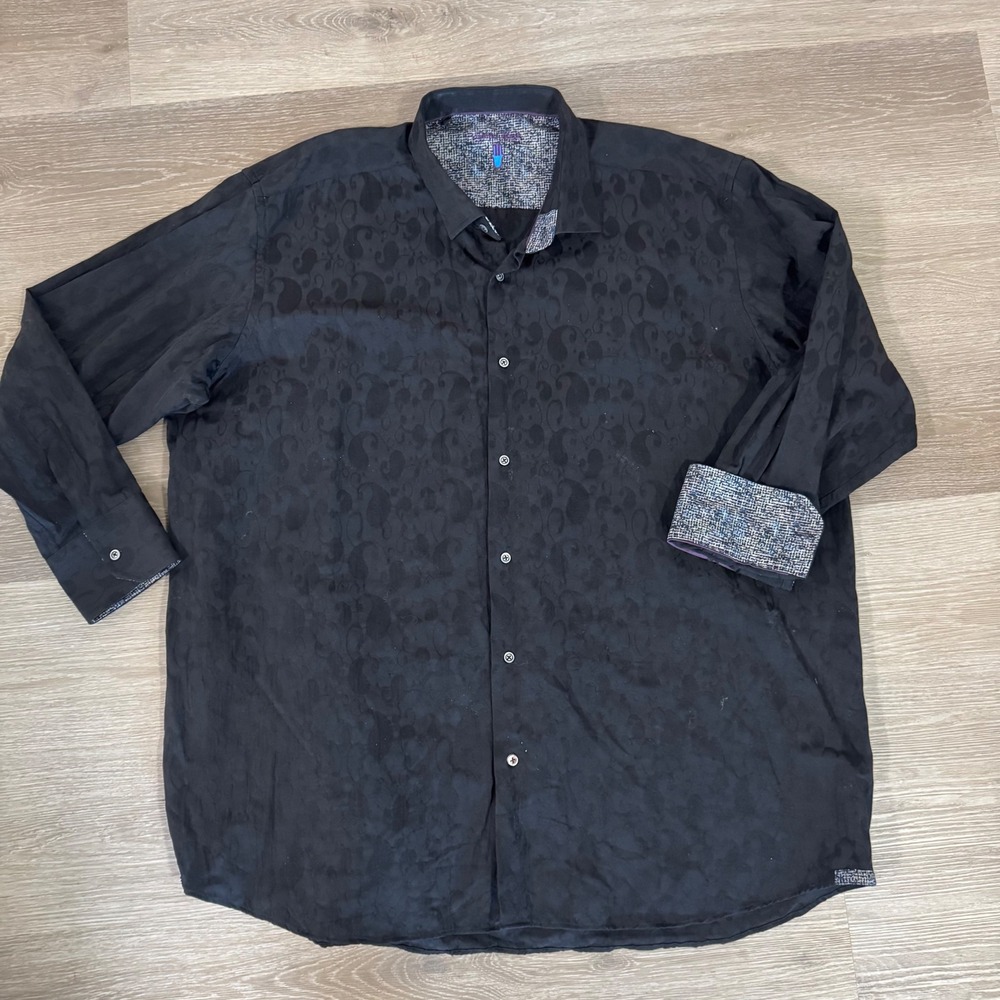 Luchiano Visconti Button Up Shirt Mens 3XLB Black Paisley Jacquard Long Sleeve
